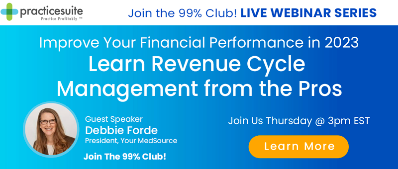 Learn the top essential reports required to optimize revenue, predict cashflow, monitor productivity and join the 99% Club of clean claim submission. Learn RCM from the nation's top Billers and RCM experts. Join our Live Webinar Series Thursday at 3pm Eastern.