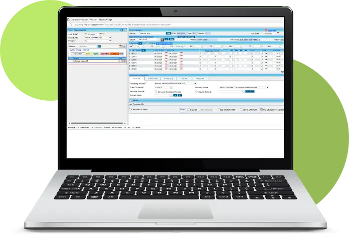 Screenshot of PracticeSuite’s medical practice management software on a laptop screen