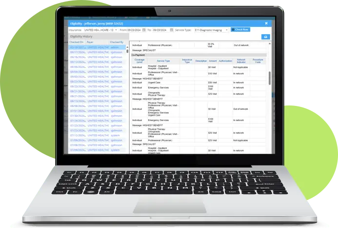 Screenshot of PracticeSuite’s medical practice management software on a laptop screen