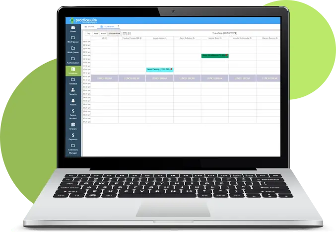 Screenshot of PracticeSuite’s medical practice management software on a laptop screen