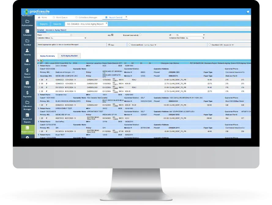 RCM reporting screen on monitor