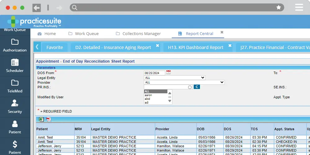 PracticeSuite Practice Management software screen shot