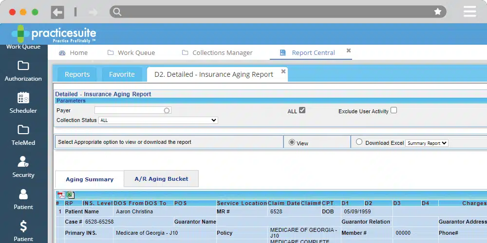 PracticeSuite RCM software screen shot