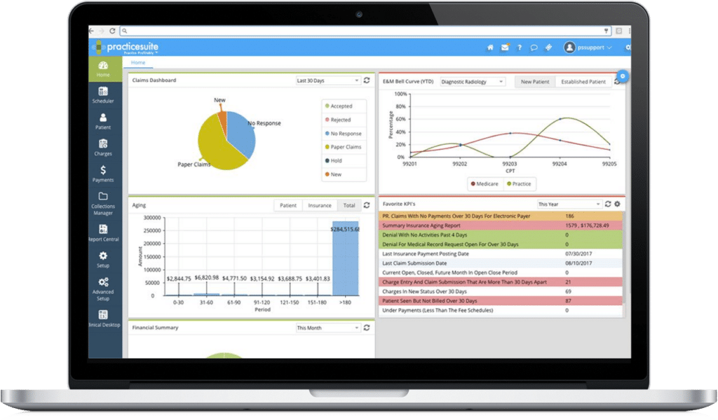 Screenshot of PracticeSuite’s medical office software interface