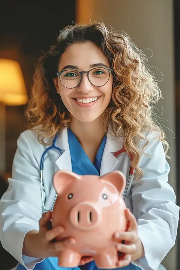 Doctor and piggy bank.