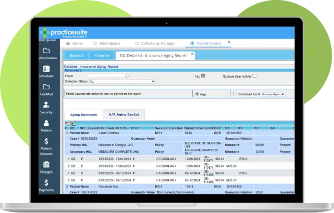 Screenshot of financial data in PracticeSuite’s medical scheduling software