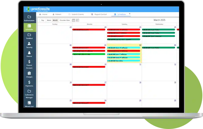 Screenshot of the calendar feature in PracticeSuite’s medical scheduling software