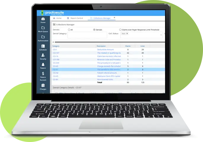 Screenshot of PracticeSuite’s RCM billing services tools