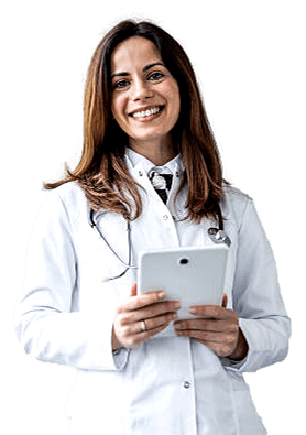 Portrait of smiling doctor holding digital tablet