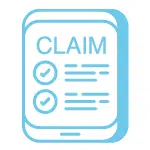 Blue icon of claim report with data