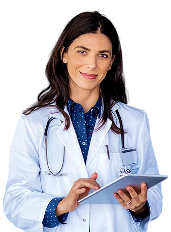 Portrait of smiling doctor holding digital tablet