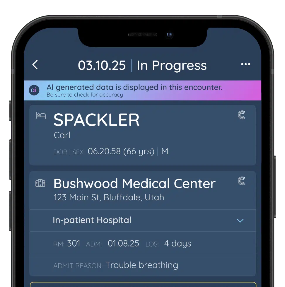 Screenshot of Claimocity screen on mobile phone
