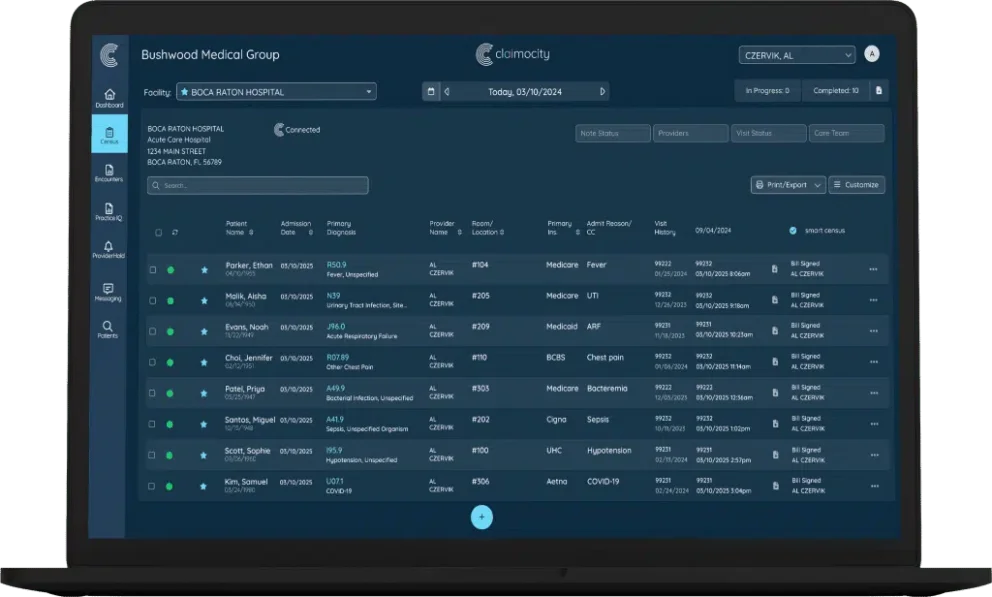 Laptop screen with data from Claimocity