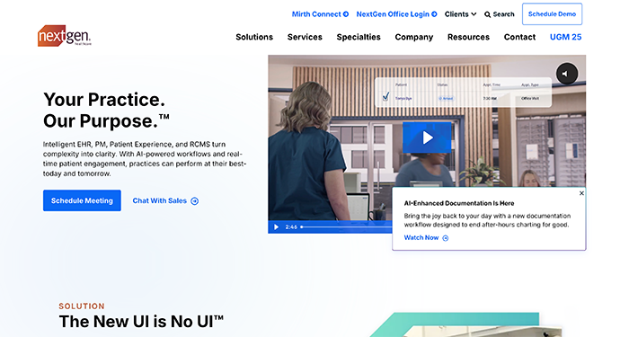 Screenshot of NextGen Healthcare’s website homepage