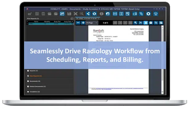 Laptop screen with RamSoft documentation