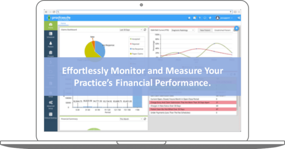 Laptop screen with PracticeSuite dashboard