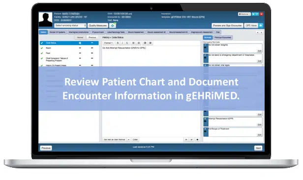 Laptop screen of GEHRIMED platform