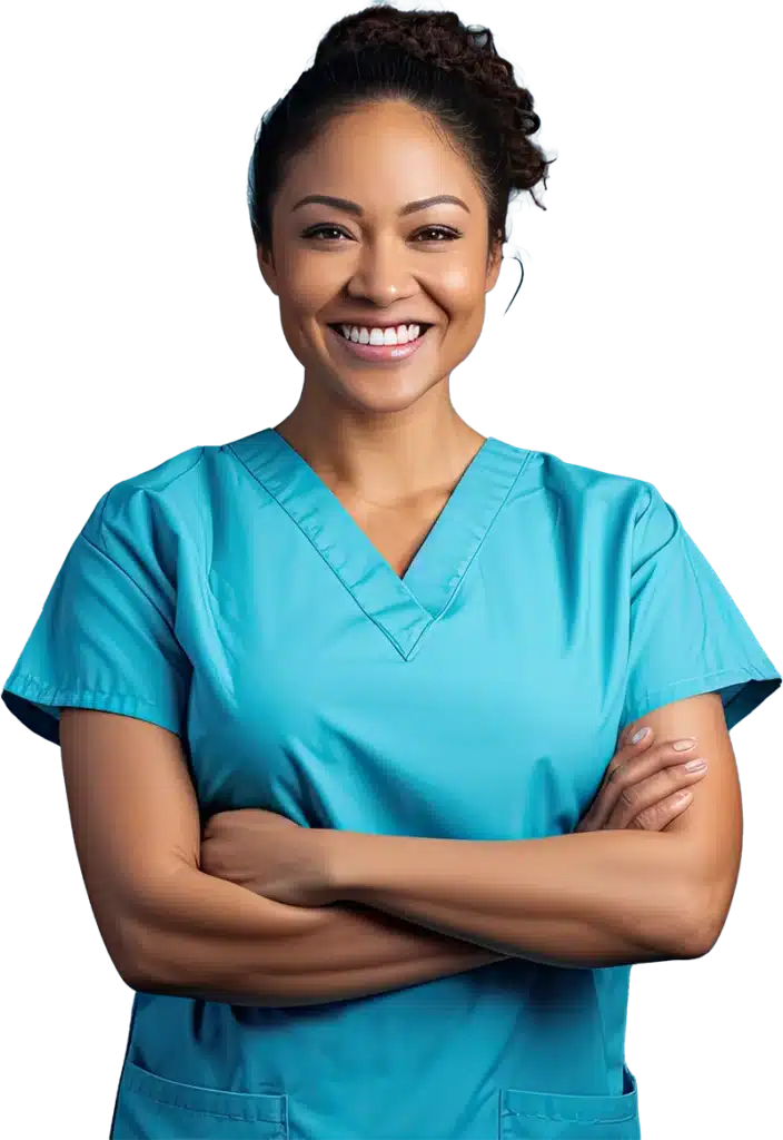 Smiling nurse with the crossed arms