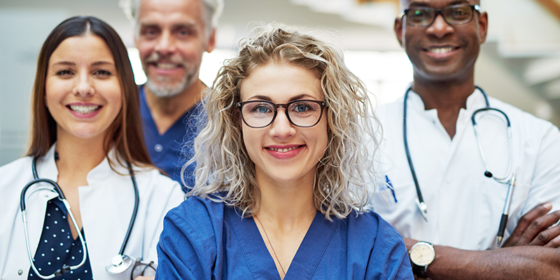 medica team in blue and white