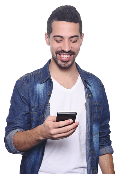 Young man having a pleasant phone conversation