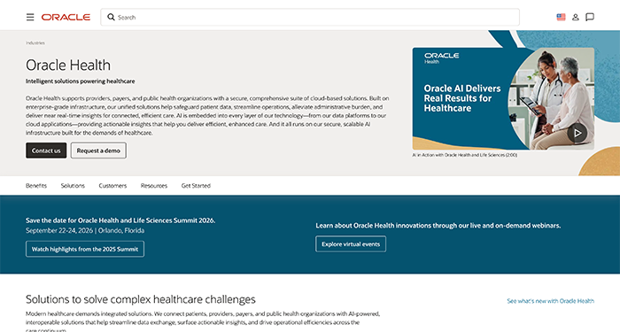 The Oracle website homepage