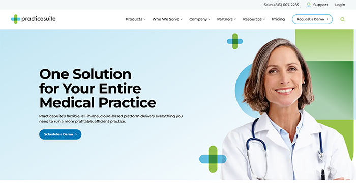PracticeSuite’s website homepage