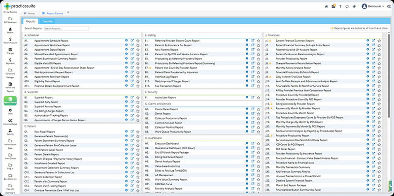 PracticeSuite Report Central standard report package with 200+ reports