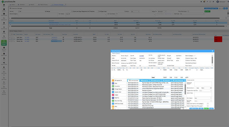 PracticeSuite collection and denial workbench with denial workshop
